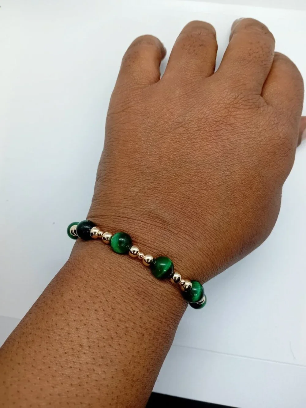 Green Tiger’s Eye Stretch Bracelet 14K Gold Filled | Elite Wealth Growth Focus